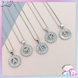 💎✨ White Gold Crystal Initial Necklace
